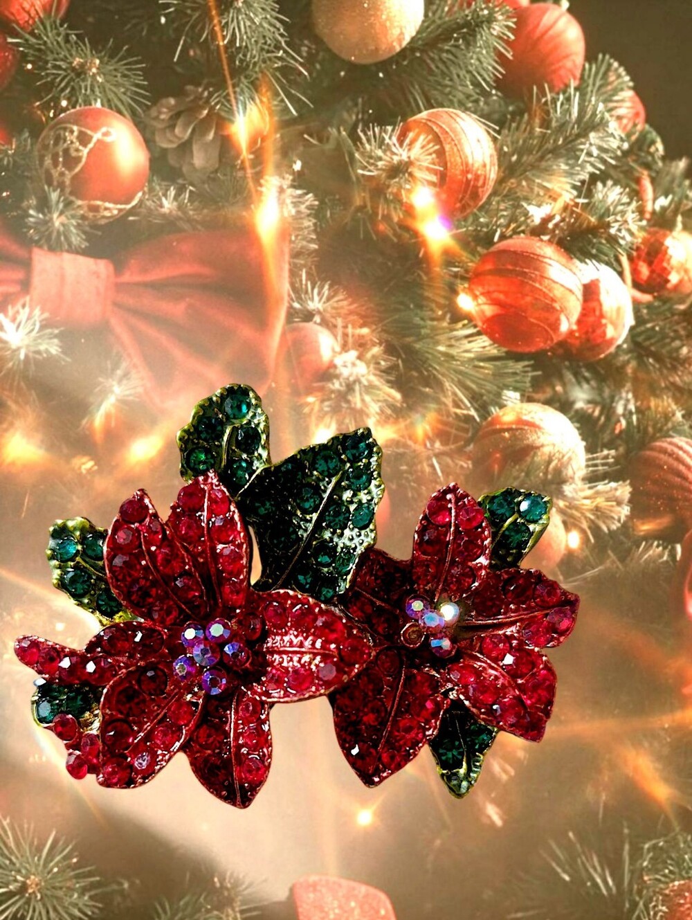 Poinsettia Rhinestone Brooch